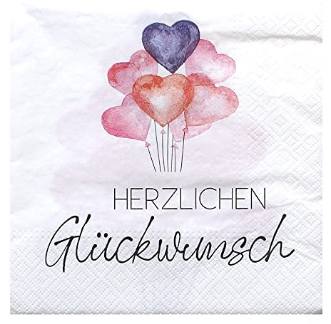 Hochwertige Papierservietten/Tafel-Servietten/Brunchservietten, Deko-Serviette, Motiv: Herzlichen Glückwünsch. L/H 33 x 33 cm. Menge 40 Stück.