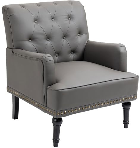 Sepnine Kunstleder Lounge Sessel,Bequemer Eleganter Couchsessel,Klassischer Einzelsessel mit Nieten und Holzbeinen für Wohnzimmer Schlafzimmer,150 kg belastbar