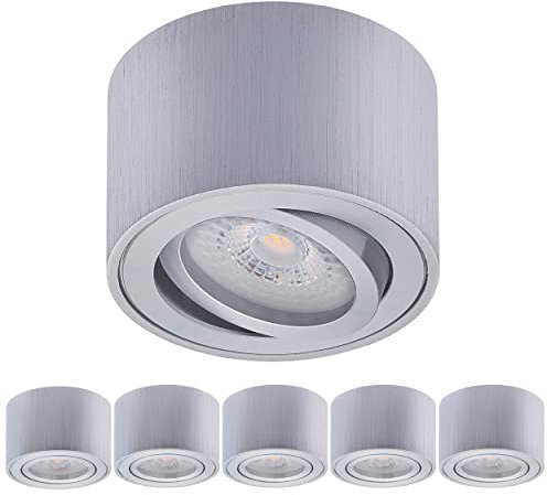 Oktaplex 6 Stück Aufbauspot Lile Alu gebürstet - inkl. LED Modul 4,8W 230V 2700K Warmweiß 80x50mm Aufputz Aufbauleuchte Aufbaustrahler Schwenkbar