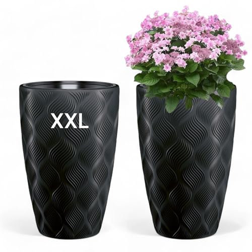 MELTOM Pot de Fleurs, Pot de Fleurs, Cache-Pot avec Insert Amovible, Effet 3D Rond, décoratif (Noir, XXL - 58 cm)