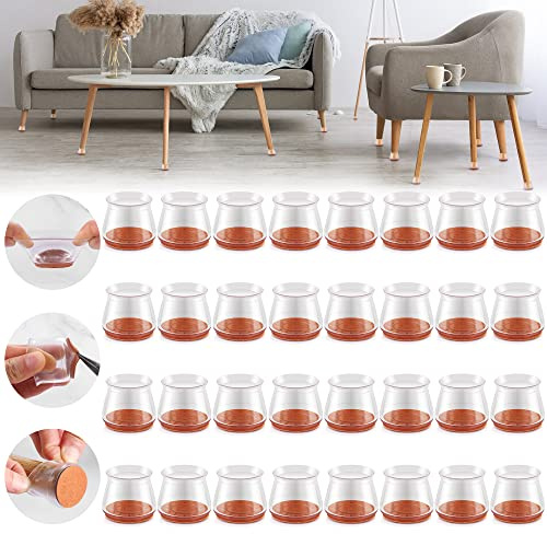 Lot de 32 protections améliorées en silicone pour pieds de chaise pour sols en bois dur, patins de meubles pour pieds de chaise, patins en feutre pour meubles, housses antidérapantes rondes
