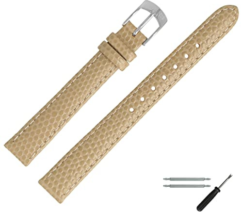 MARBURGER Uhrenarmband 12mm Leder Beige Silber Mit Naht - Montage Set 7801221000120