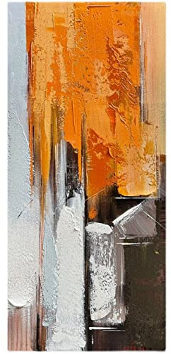 Handgemalte Acrylbilder, Orange-Weißer Texturstreifen, Farblich Passend, Minimalistisch, Abstrakt, Modern, Groß, Original, Handbemalt, Messer-Kunstwerk, Gemälde Auf Leinwand, Wandkunst Für Zuha