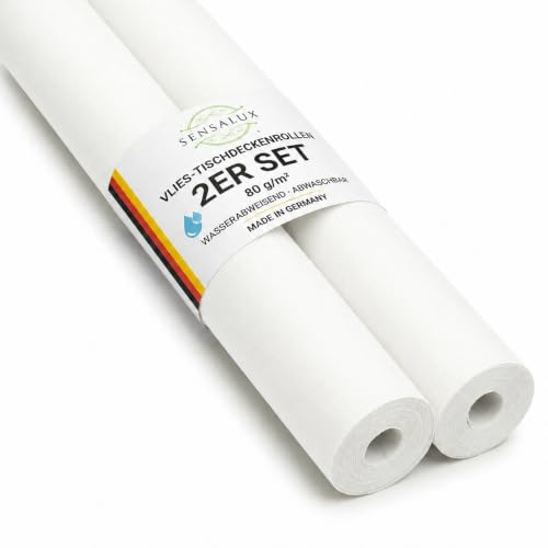 Sensalux Vlies Tischdeckenrolle 2er Set 1,18 x 40 m Weiß, 80 g/m² | abwaschbar, wasserabweisend, stoffähnliche Tischdecke Rolle, OEKO-TEX, Party, Catering, Gastro