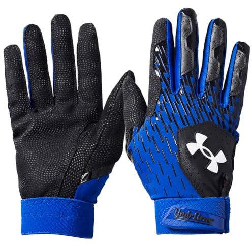Under Armour Guantes de béisbol Clean Up para niños y jóvenes, (002) Negro/Team Royal/Blanco, Large