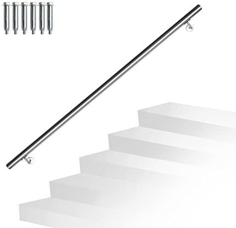Randaco Edelstahl Handlauf Treppengeländer Geländer Wandhandlauf Wand Treppe inkl. Wandhalterung und Endkappen, für Innen & Außen Treppen Balkon Brüstung, Länge:150 cm