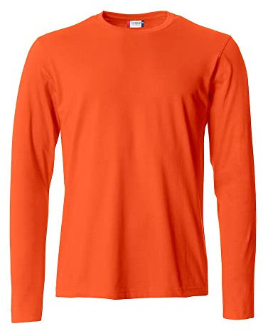 Clique - Men's Long Sleeve T-Shirt Basic-T L/S, Cotton Jersey, Elastic Collar, Sweatband, Slim-Fit Fit, Orange, L