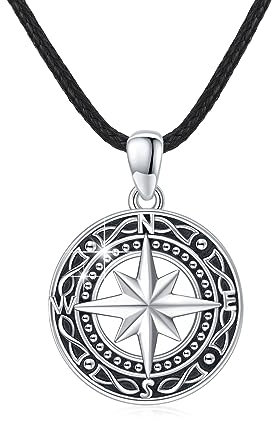 MEDWISE Kompass Halskette 925 Sterling Silber Keltisch Kette Kompass Anhänger Kompass Geschenk Schmuck für Mädchen Damen Herren Jungen Männer