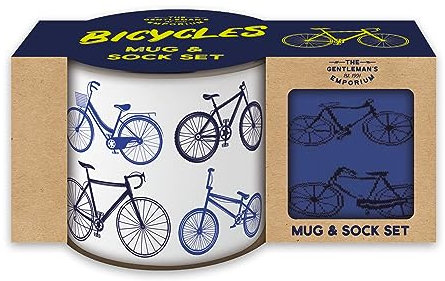 Robert Frederick Gentleman’s Emporium Enamel Bicycles Mug and Sock Set Gift Set for Cycling Enthusiasts