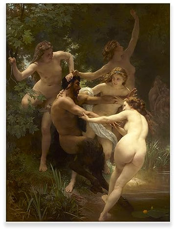 William-Adolphe Bouguereau Poster – Nymphen und Satyr-Druck – griechische Mythologie Wandkunst – neoklassizistische Kunstdrucke – Küche Schlafzimmer Zimmer Ästhetik Dekoration Jungen Frauen Geschenk