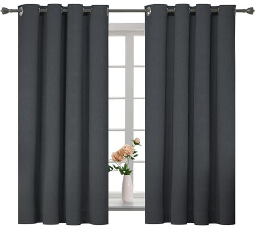 YSTELLAA Rideau 100% Occultant Lot De 2, 140×145cm, Effet Lin, Rideau Thermique Isolant Anti Froid Et Chaleur, Rideaux Anti Bruit, avec Oeillet, pour Salon Et Chambre, Gris