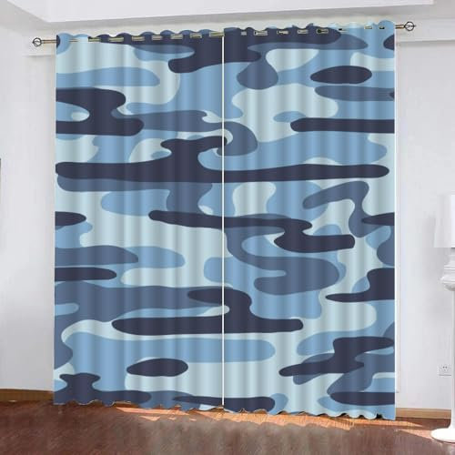 GIOVIA 3D Camouflage Vorhänge Abdunkelnde Abstrakt Geometrisch Kindervorhänge Vorhang mit ösen 2er Set Gardinen Blickdicht Verdunkelungs für Kinderzimmer Schlafzimmer Wohnzimmer B 110 X H 95 cm