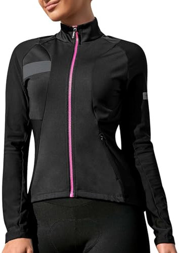 Santic Veste de cyclisme pour femme - Veste thermique - Coupe-vent - Légère, respirante - Manches longues - Réfléchissante - Poche zippée, Noir 5113, M
