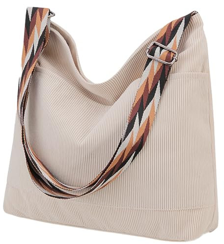 VX VONXURY Damen Handtasche Umhängetasche Canvas/Cord Taschen Große Crossbody Bag Schultertasche mit Reißverschluss Tote für Arbeit Schule Shopper Teen Mädchen