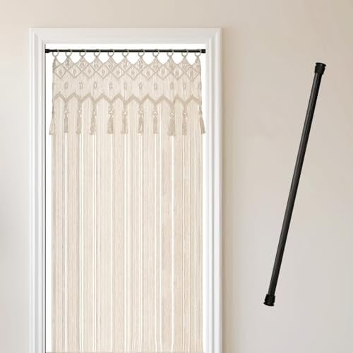 Cozyor Makramee Boho Vorhang mit Stange 70-120 cm ohne Bohren Türvorhang Fenstervorhang 132x200cm Raumteiler, Wandbehang & Deko beige, Hochzeit, Wohnzimmer Handmade