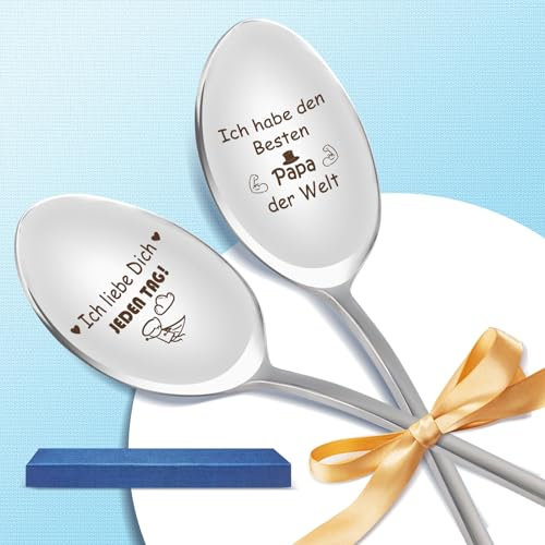 JUNUNDJING 2er Kaffeelöffel mit Gravur, Vatertagsgeschenke für Papa, Geschenke für Papa, Bonus Papa Geschenk, Geschenk für Papa, Bester Papa Geschenk Papa Geburtstag, Nutella Löffel