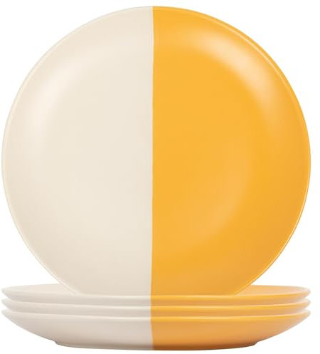 Nicola Spring 4X Senf 26,5 cm getauchtes Steinzeug -Dinnerteller - großer Farbiger Keramik -Essgeschirrgeschirrsgeschirr Tastelschüssel Set