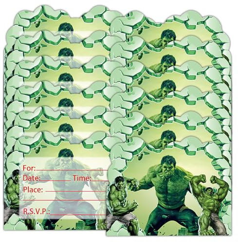 Qemsele Einladungskarten Kindergeburtstag, 30 Stück Einladung & Umschlägen Mädchen Jungs Geburtstag Englisch Kinder Geburtstagseinladungen Themenparty lädt ein (Hulk, 4.3 * 5.5 zoll (11 * 14cm))