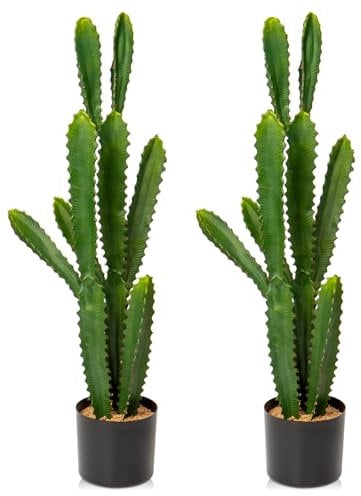 Oairse Euphorbia Accruensis Cactus - Set di 2 piante artificiali da 82 cm, grande pianta artificiale per casa, giardino, ufficio, decorazione, verde