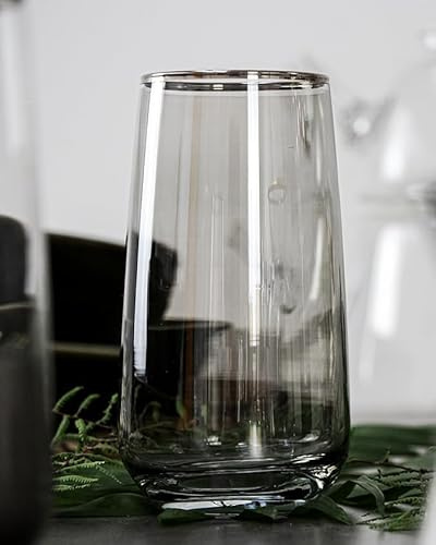 Lyros Trinkgläser 6er Set, Handgefertigt, Dunkles Glas mit Schwarzer Verzierung, 500ml, Anspruchsvoll und Kühn (500 ml)