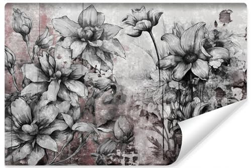 Muralo Fototapete Selbstklebend 3D, Graue Blumen, Beton-Optik - 416x290 cm