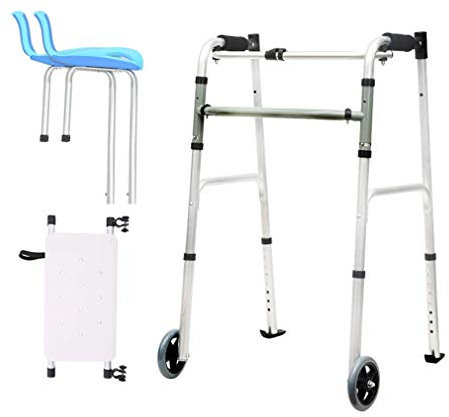 CAFIEDR Duschstuhl mit gepolstertem Sitz, zusammenklappbarer Gehwagen für Senioren mit Abnehmbarer Armlehne – höhenverstellbarer Rollator mit 2 Rädern | Gehgestell, Mob