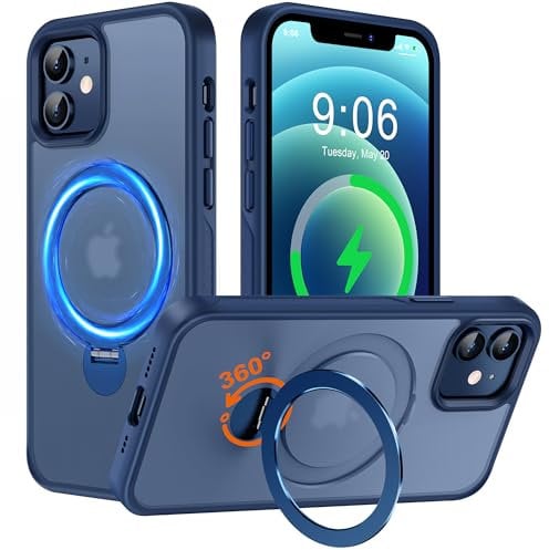 Derwav Multi-in-1 [Magnetic+ Kickstand+ Ring Holder] for iPhone 12/12 Pro Case, Compatible with MagSafe, 360° Rotatable Stand with Military Shockproof Silicone Frame Protection Magnetic Cover, Blue