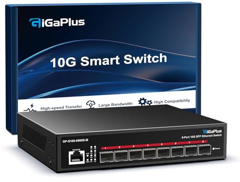Switch Ethernet SFP+ 10G 8 porte gestito, switch di rete SFP 10gbe GiGaPlus, switch Ethernet SFP L3 Smart Managment, aggregazione di link, VLAN, QoS, ACL. Montaggio su desktop/rack da 19 pollici