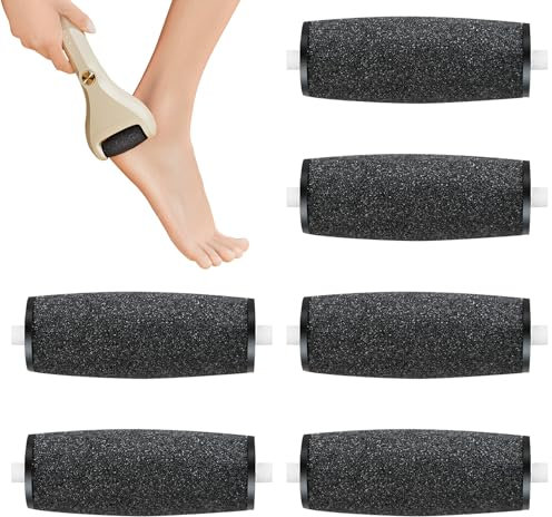 6PCS Electric Foot File Replacement Heads for Scholl Velvet Smooth Replacement Rollers Refills Pumice Stone for Feet Pedicure Hard Skin Remover Rollers Heads Compatible Foot File Refills Black