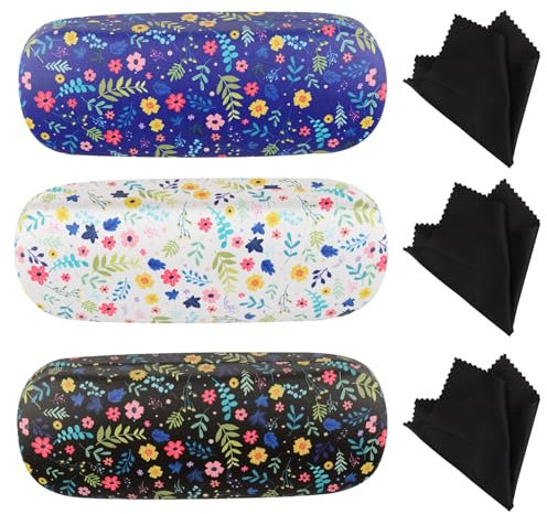 DASHUAIGE 3 Stück Brillenetui Hardcase, Brillenetui Personalisiert Groß Tragbar Brillentasche mit Brillenputztuch für damen Brillen und Sonnenbrille