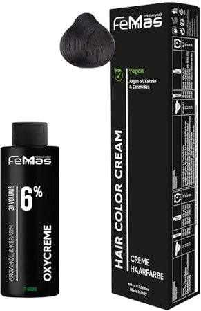 Femmas Haarfarbe Set Hellbraun Asch 5.1 I Hair Color Cream 100ml + Oxycreme 100ml 6% I Permanente Haar-Coloration + Entwickler I Schonend & langanhaltend I Salon-Haarfarbe für Zuhause