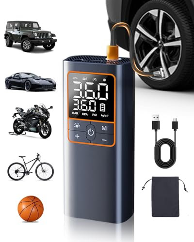 Portable Tyre Inflator for car 150PSI 6000mAh Car Tyre Inflator Air Compressor Auto Shut-off Multifunctional Car Tyre Pump Electric Power Bank LED Light Tire Inflator Pump Car Bicycle Ball Custom
