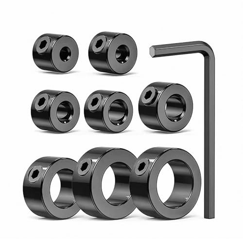 8 Pcs Drill Depth Stop Collar Set,Precision Gauge with Hex Key | 8-piece drill depth stop collar set with hex wrench, ensures precise drilling depth control for DIY and woodworking projects.