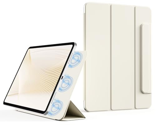 KVTVOU Hülle für iPad (A16) 11. Generation 2025, iPad 10. Generation 10,9 Zoll 2022, Praktische Magnetische Befestigung, Robust Langlebig, Unterstützt Touch ID, Auto Wachen/Schlafen, Cremeweiß