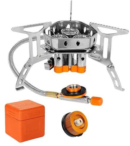 Réchaud de camping à gaz coupe-vent 6800 W : mini réchaud à gaz de camping pliable avec allumage piézo pour extérieur, pique-nique, trekking, randonnée, randonnée