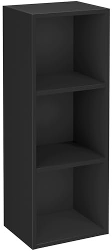 Blisswood Wooden Bookcase, 3 tier Bookshelf Storage Shelves, Cube Storage unit, Narrow shelving unit for Home, living room display shelves, bedroom and office furniture (Black)