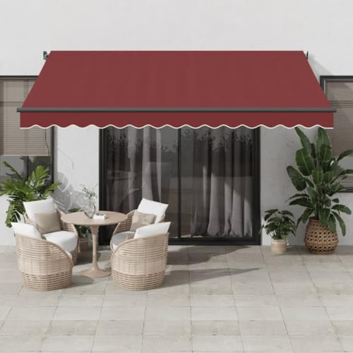 Tenda da sole retrattile manuale con LED bordeaux 400 x 350 cm, prato e giardino, soggiorno all'aperto, tende per finestre e porte
