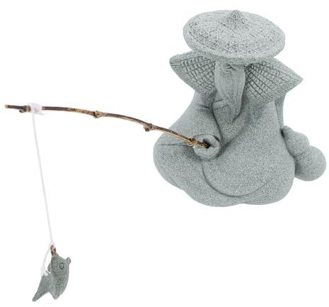 MOTHNUR Sandstein Fischerfigur Asiatisches Dekor Für Aquarium Bonsai Topf Garten Und Zuhause Wetterbeständige Miniaturstatue Für Zen Und Ruhige Orte