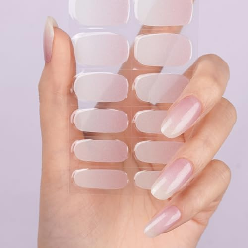 DANNI & TONI Halb ausgehärtete Gel Nagelfolien (Cloud Halo) Zartrosa Ombré Feiner Glitzer uv Gel Nagelfolie Nagelsticker Nageldesign Selbstklebend Wraps 28 Aufkleber