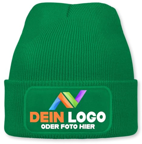 Wintermütze mit Logo personalisiert – Beanie individuell mit Wunschlogo, Text oder Foto | Strickmütze Unisex für Damen & Herren | Perfekt als Mitarbeitergeschenk, Firmengeschenk & Wintergeschenk