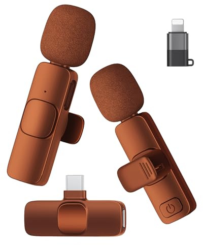 Kabelloses Lavalier Mikrofon für iPhone/iPad/Android (2 Sender), Mini Ansteckmikrofon mit Geräuschunterdrückung, Plug-Play Wireless Mikrofon für Videoaufnahmen, Podcast, YouTube, TikTok(Orangeschwarz)