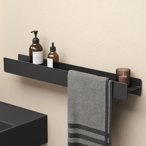 doporro Duschablage ohne Bohren Schwarz, Badezimmer Organizer 80cm | Duschregal ohne Bohren oder zum Bohren, Badregal Hängend aus Aluminium, Badablage Shampoo Halterung für Dusche Bad, Reglo-03