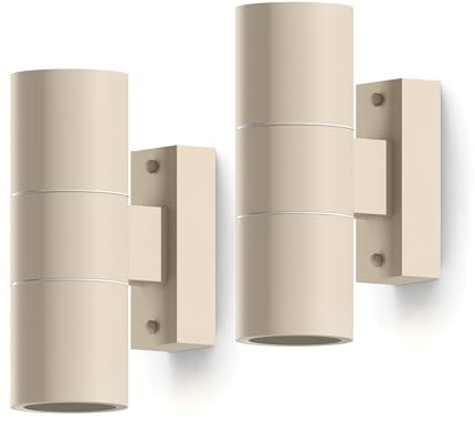 CALEX Turin Wandleuchte, Innen & Außen, 2× GU10 Fassung, Zylindrisch, Up & Downlight, Wasserdicht, Ohne Leuchtmittel, Sandfarbe, 2er Pack
