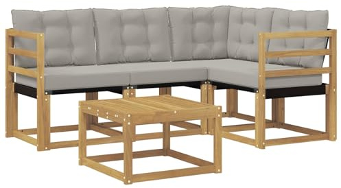 vidaXL Outdoor-Sofagarnitur mit Kissen 5 pcs Weiß und Hellgrau, Garten-Sofa, Moderne Außenmöbel, langlebige Sitzgruppe, Bequeme Lounge, Akazien-Sitze, Entspannung im Garten