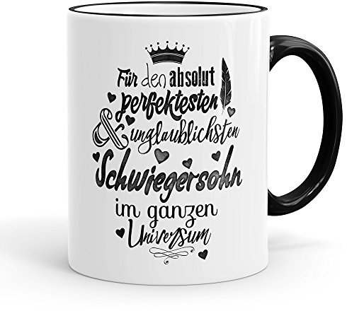 Funtasstic Tasse Für den absolut perfektesten Schwiegersohn - Kaffeepott Kaffeebecher 300 ml, Farbe:schwarz