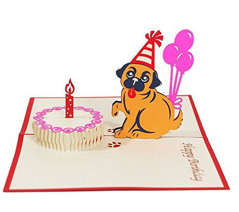 Happy Birthday Mops - 3D Karte/Pop-Up/Klappkarte - Geburtstagskarte, Grußkarte, Glückwunschkarte, Geschenkkarte zum Geburtstag mit Hund
