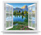 Premiumdesign Wandtattoo offenes Fenster italienische Dolomiten Ausblick Bergsee in Originalgröße 120 x 102cm farbig #141