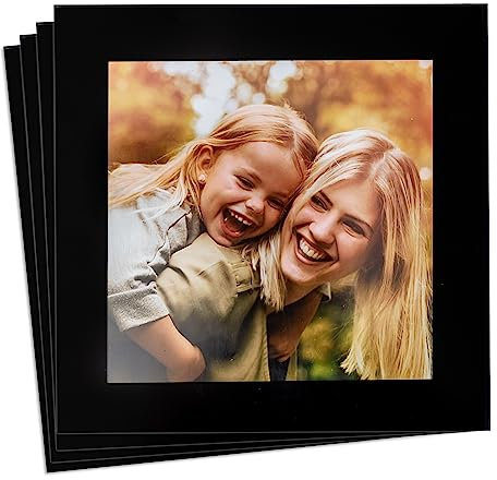 Coasters, Photo Frame 8 x 8 cm (3.1 x 3.1 inch) Coasters Set of 4, Toughened Safety Glass Coaster, Non Slip Personalised Coaster or Home Decor (Black)