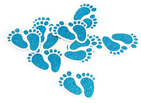 Oblique Unique® 10 Konfetti Füßchen Junge in Blau mit Glitzereffekt für Baby Shower Füße Papier Tisch Dekoration Geburt Taufe Boy