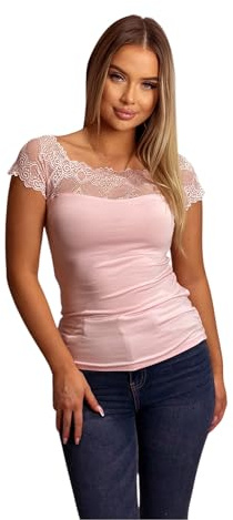 Mississhop Damen Spitzenshirt Spitze Spitzen T-Shirt Bluse Shirt Langarmshirt Kurzarmshirt Einheitsgröße 34 36 38 40